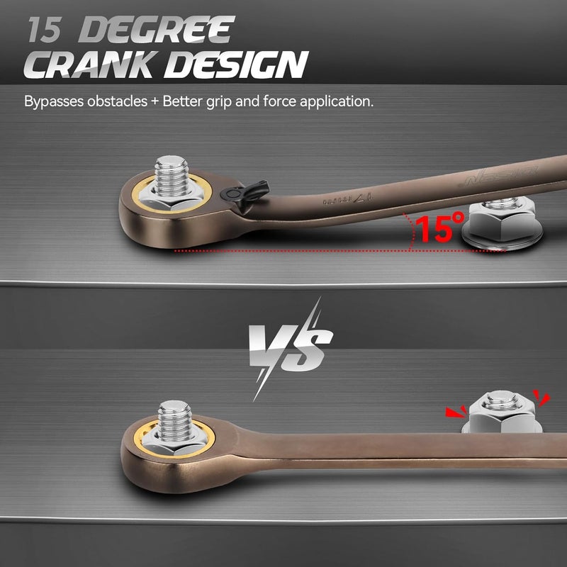 DISEN 12-Piece Reversible Ratcheting Wrench Set, Combination Wrench Set Metric 8-19MM, 72-Tooth, CR-V Steel, Nickel Plating, Crank Design with Organizer Rack - Image 3